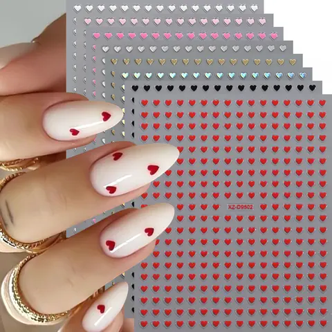 8pc 3D Gemengde Kleur Hart Nagelstickers Valentijnsdag Zoet Rood Roze Liefde Zelfklevende Nageldecoratie Decals Manicure Benodigdheden