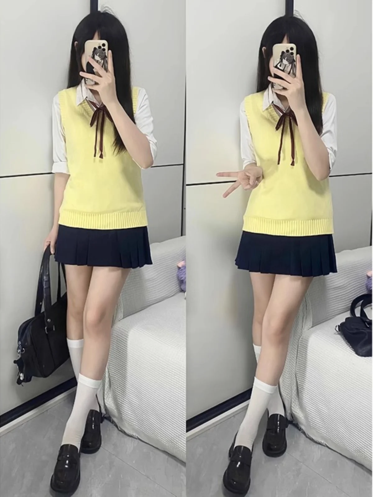 Women's V-Ne Svel Vest Yellow Knitted Sweater Inner Wear Pure Color Early Autumn College Sle JK orm Tank Top