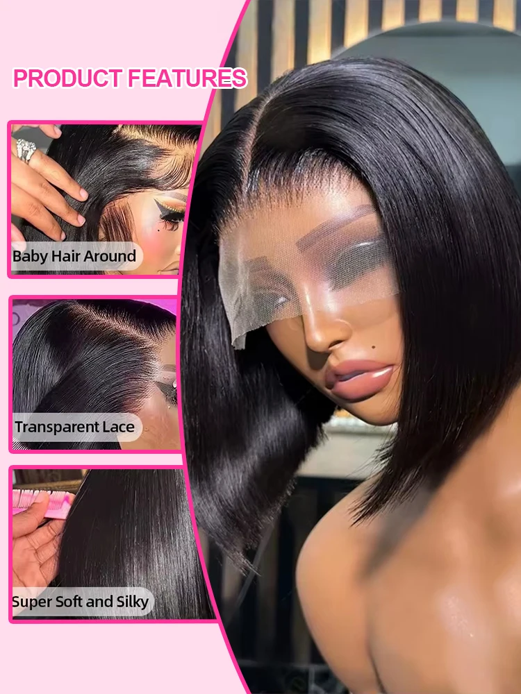 200% Straight Lace Front Wig Human Hair 13x4 13x6 HD Transparent Lace Frontal Wigs Short Bob Hair Wigs For Women 100% Human Hair image 3