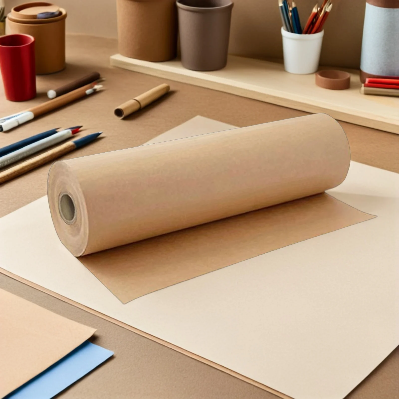 1 ม้วนกระดาษคราฟท์ม้วนกระดาษสีน้ำตาลสำหรับห่อของขวัญบรรจุช่อดอกไม้งานฝีมือ DIY โครงการภาพวาดสีน้ำมันโอริกามิ