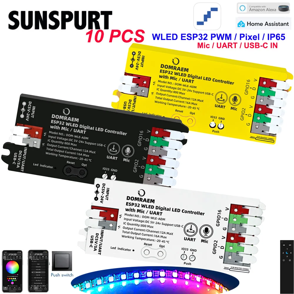

ESP32 WLED Светодиодный контроллер Встроенный микрофон DIY Динамический режим ШИМ 5IN1 UART Type-C Загрузка Управление приложением Alexa Voice WLED Пульт дистанционного управления