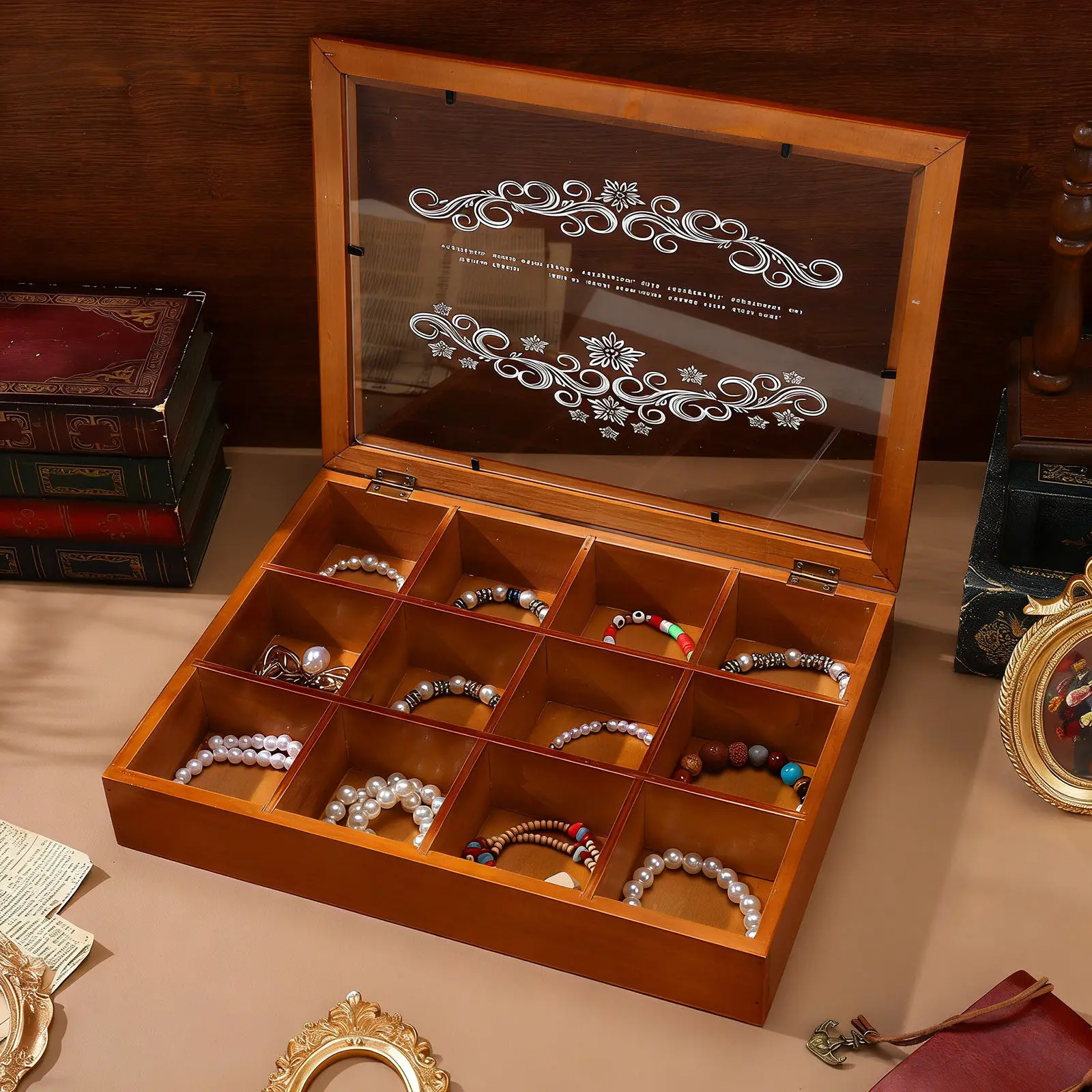 

Деревянная шкатулка для украшений в стиле ретро-шик, органайзер для туалетного столика, маленькая коробка для хранения мелочей, подставка для серег и браслетов