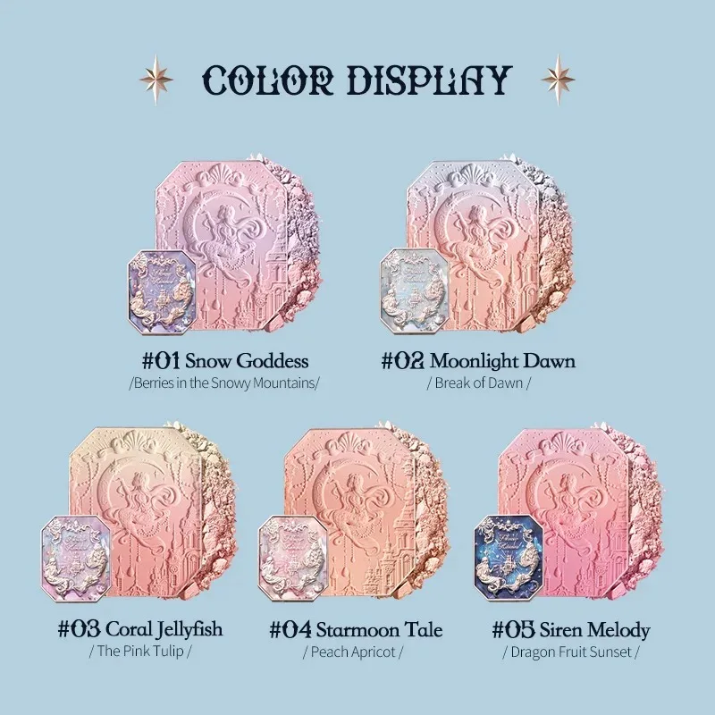 Flower Knows Moonlight Mermaid Collection Cheek Blush Tri-Color Gradient Blusher In Matte Finish Vegan Cruelty Free Makeup