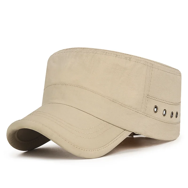 Trendige Flat-Top-Sonnenkappe, atmungsaktiv, schnell trocknend, Outdoor-Golfmütze mit Metallösen, leichte, verstellbare Baseballkappe – Detail 4