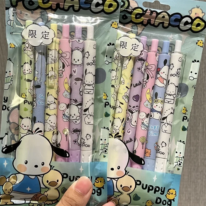 6Pcs Kawaii Sanrio Anime Hobby Pochacco Cute Gel Pen Cartoon Children's Black Writing Pen