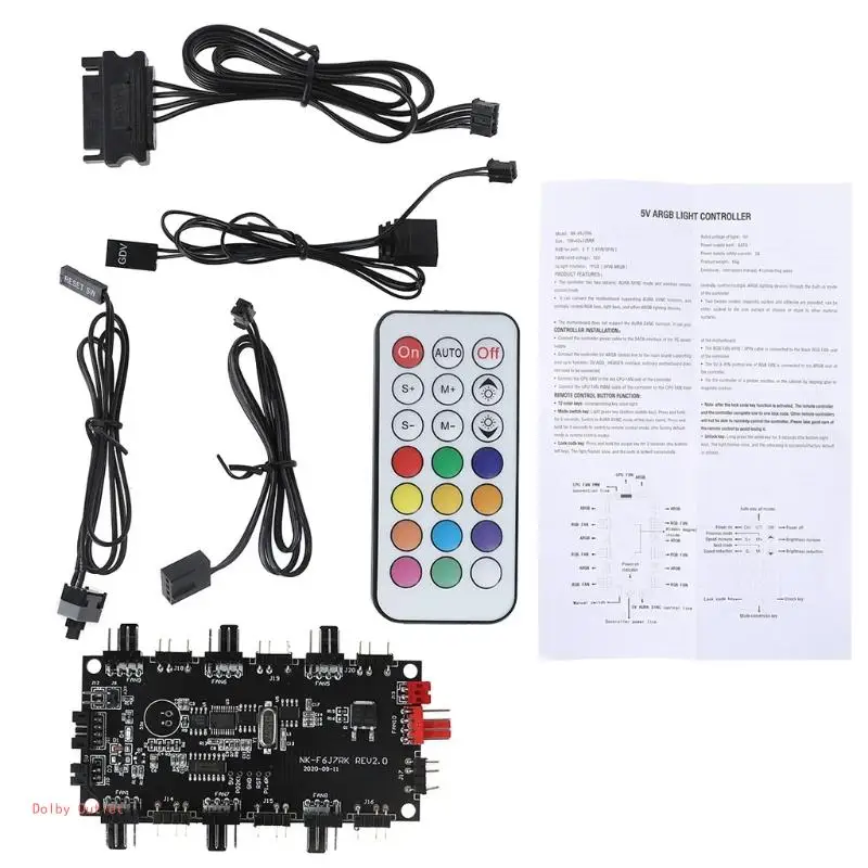 PWM & ARGB LED Controller Ports 12V 4Pin Fan & 5V 3Pin Wireless Remote Adapter PMMA for Case and Stand