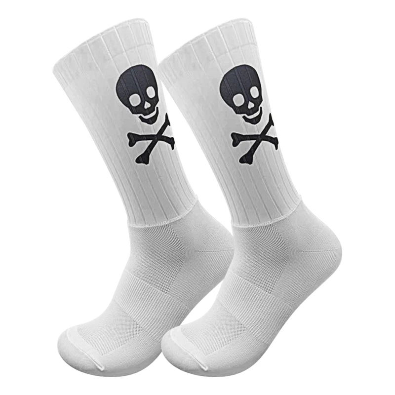 New Men Women Sock Mouth Anti-Skid Silicone Cycling Socks Middle Tube Skull Pattern Casual Outdoor Sports Socks