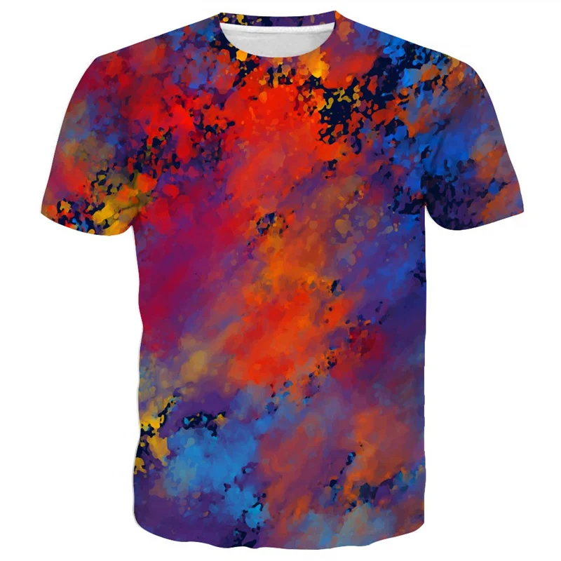 Pigment Pattern T Shirt For Men Colorful 3D Printed T-Shirts Summer Casual Street Oversized Tops Round Neck Short Sleeve Tees