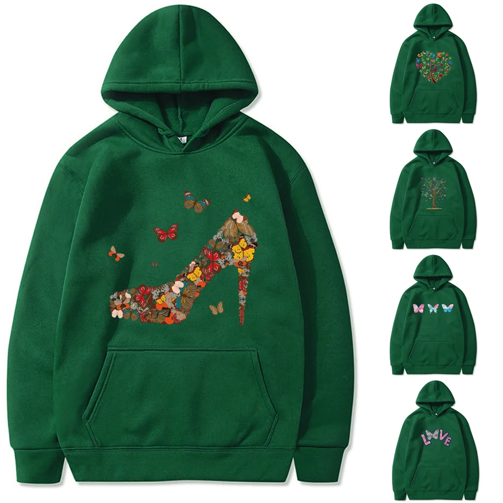 Bướm Mới In Áo Nỉ Nam/Nữ Dạo Phố Áo Hoodie Dài Tay Thời Trang Nữ Đi Lại Hàng Đầu Mùa Thu 2022 Dáng Rộng Áo Thun Chui Đầu