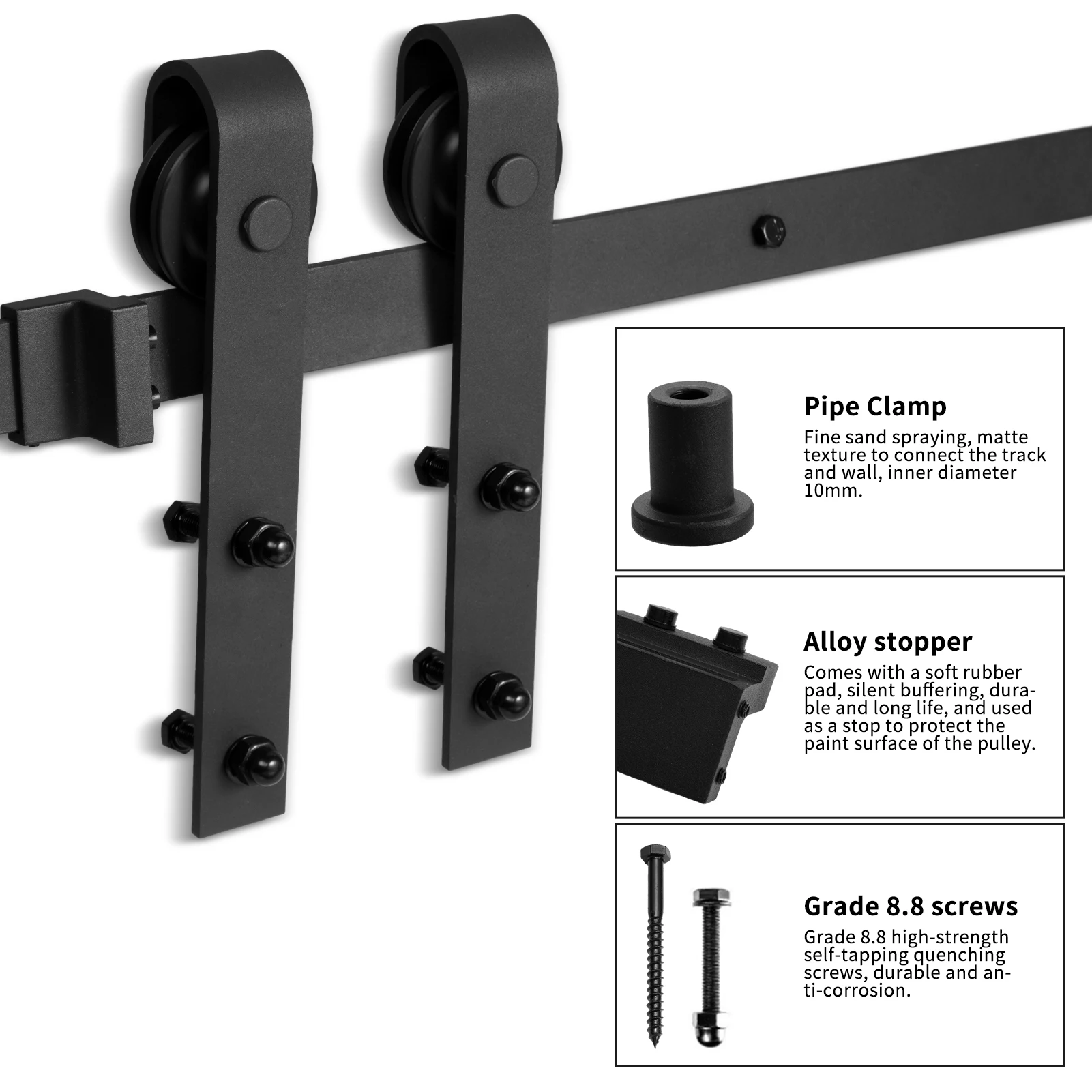 Sliding Barn Door Hardware Kit 220LBS Heavy Duty Double Door Track Kit with Smooth Silent Pulley for Interior Barn Doors