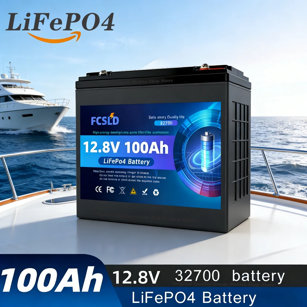 

32700 12V 100Ah Rechargeable LiFePO4 Battery Built-in 100A BMS for Solar RV Camper Marine Off-Grid Supply Electricity