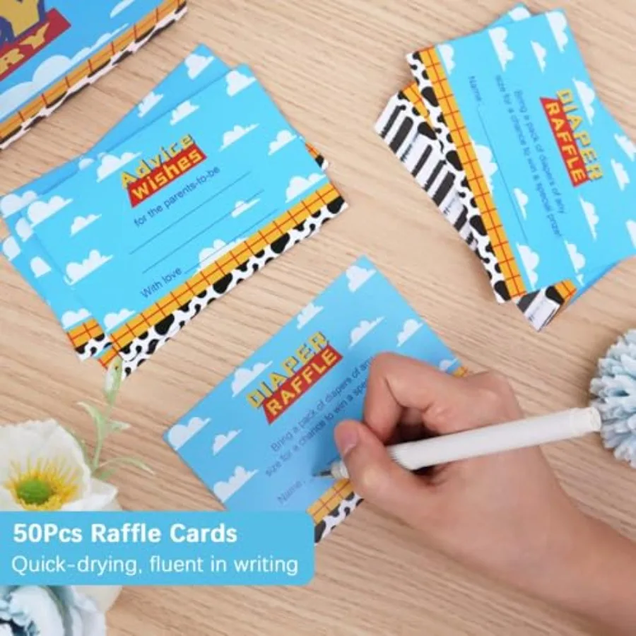 보이 스토리 베이비 샤워 장식 기저귀 추첨 상자 (티켓 카드 50장 포함) - 보이 스토리 베이비 샤워 테마 게임