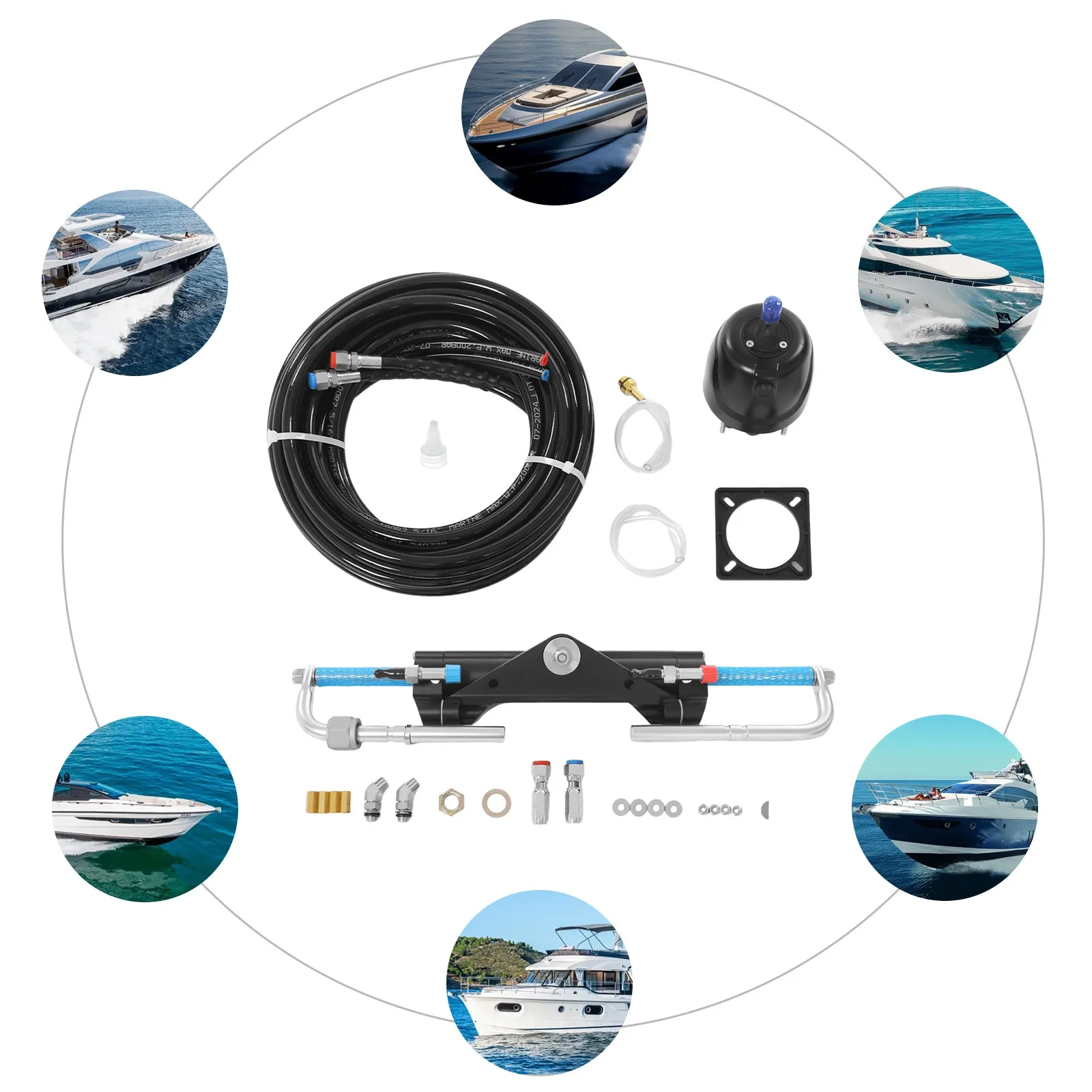 Outboard Rotary Steering System Kit 150HP Hydraulic Outboard Steering Kit, Hydraulic Steering Mechanism for Marine Boats