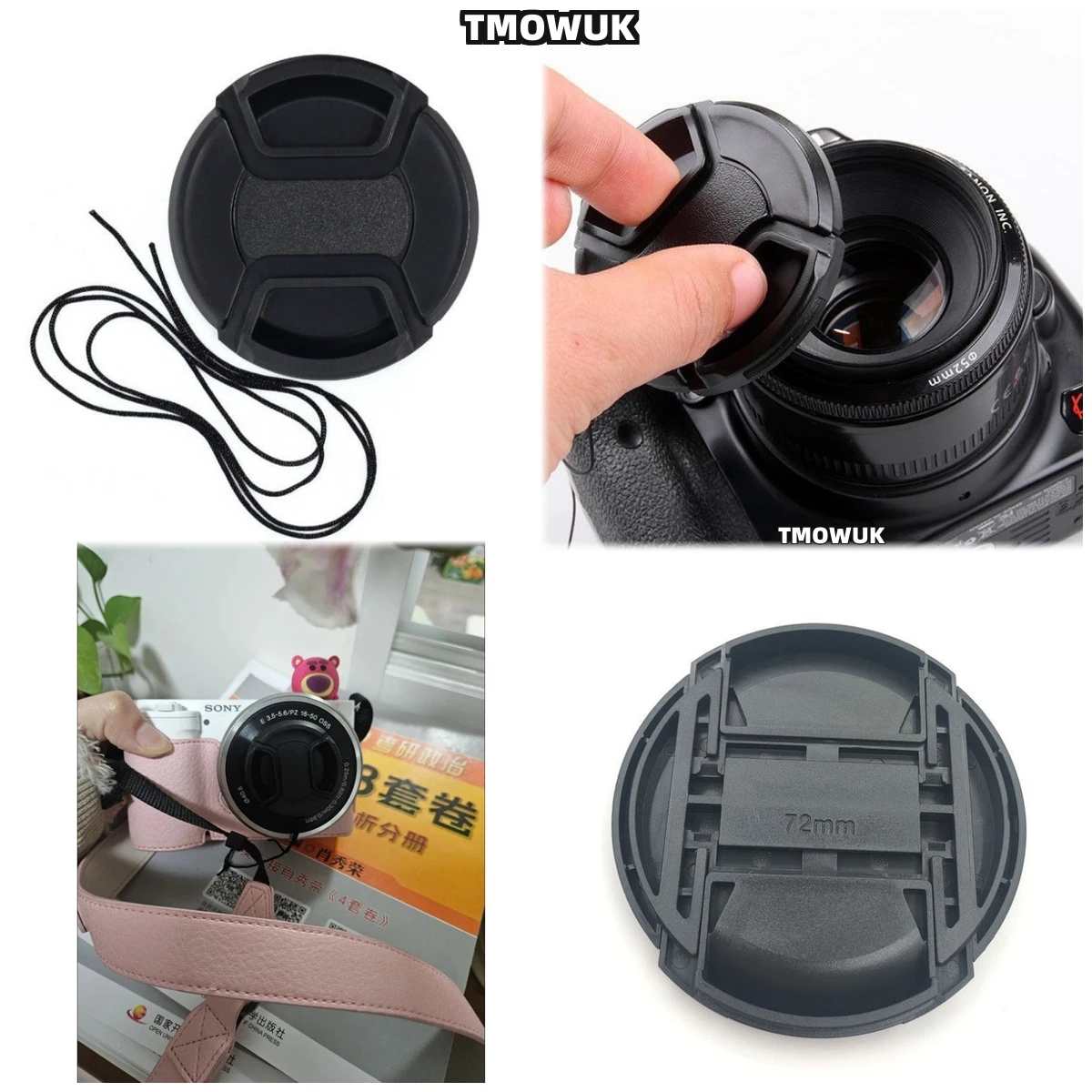 

For Canon EOS RP R7 60D 760D 700D M5 Rebel T6s 350D Camera Lens Cap Protective Cover Center Pinch Snap-on 49mm 52 55 58 62 67 72