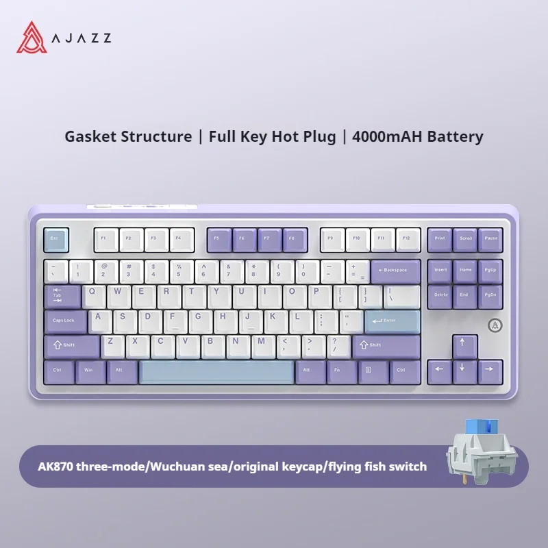 AJAZZ AK870 Mechanical Keyboard Tri Mode Bluetooth 2.4G 87keys With Screen Hot Swappable RGB Customized Gaming Keyboard Gifts