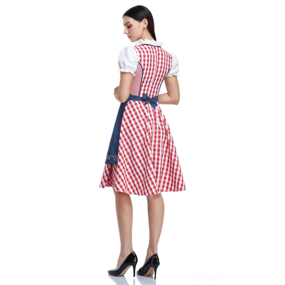 Oktoberfest-Robe Dirndl à carreaux pour femme, costume de femme de chambre, robe de soirée d'Halloween cosplay, bière allemande et bavaroise, chaud