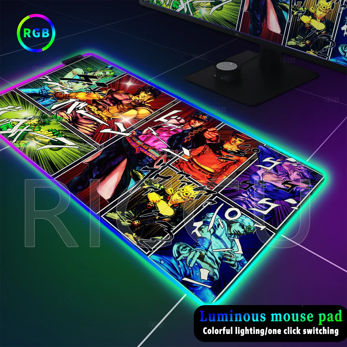 Xxl مضيئة LED لوحة ماوس كبيرة جوجو غريب مغامرة RGB ماوس الوسادة أنيمي ألعاب المضادة للانزلاق لوحة المفاتيح الألعاب اكسسوارات حصيرة مكتبية