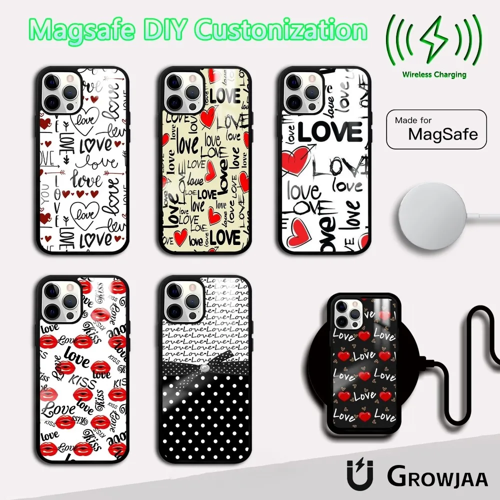 Chaotic design of love Phone Case For iPhone 16 15 14 13 12 11 Pro Max Plus Mini Magsafe Mirror Wireless Magnetic Funda