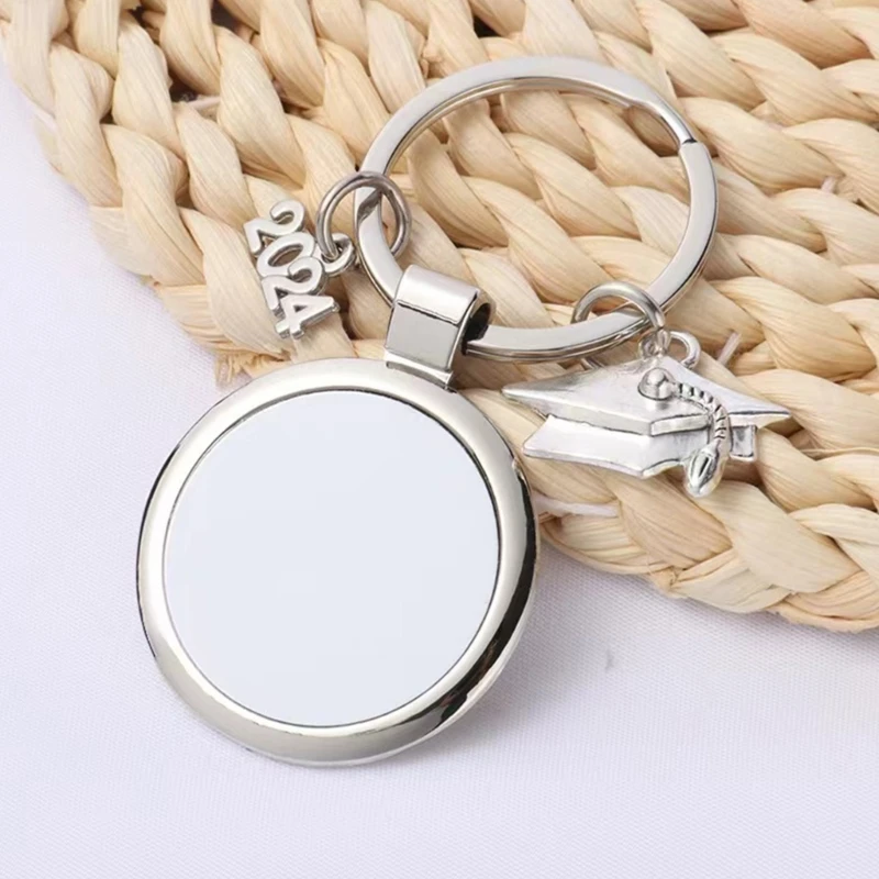 Sublimation Blank Keyring Pendant Customizable Metal Key Chain Heat Transfer Metal Keychain Accessory for Graduates