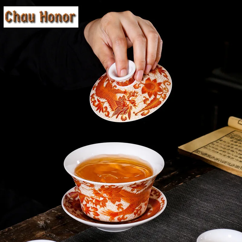 250ml Enamel Color Sancai Gaiwan Master Cups Retro Chinese Tea Set Teacup Lid And Saucer Set Teaware Chrysanthemum Tea Teaware - Image 6