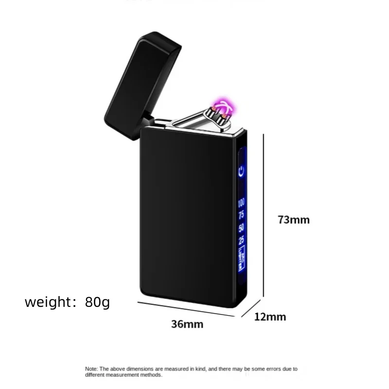 New Electric Windproof Metal Lighter Double Arc Flameless Plasma Rechargeable USB Lighter LED Power Display Touch Sensor Lighter