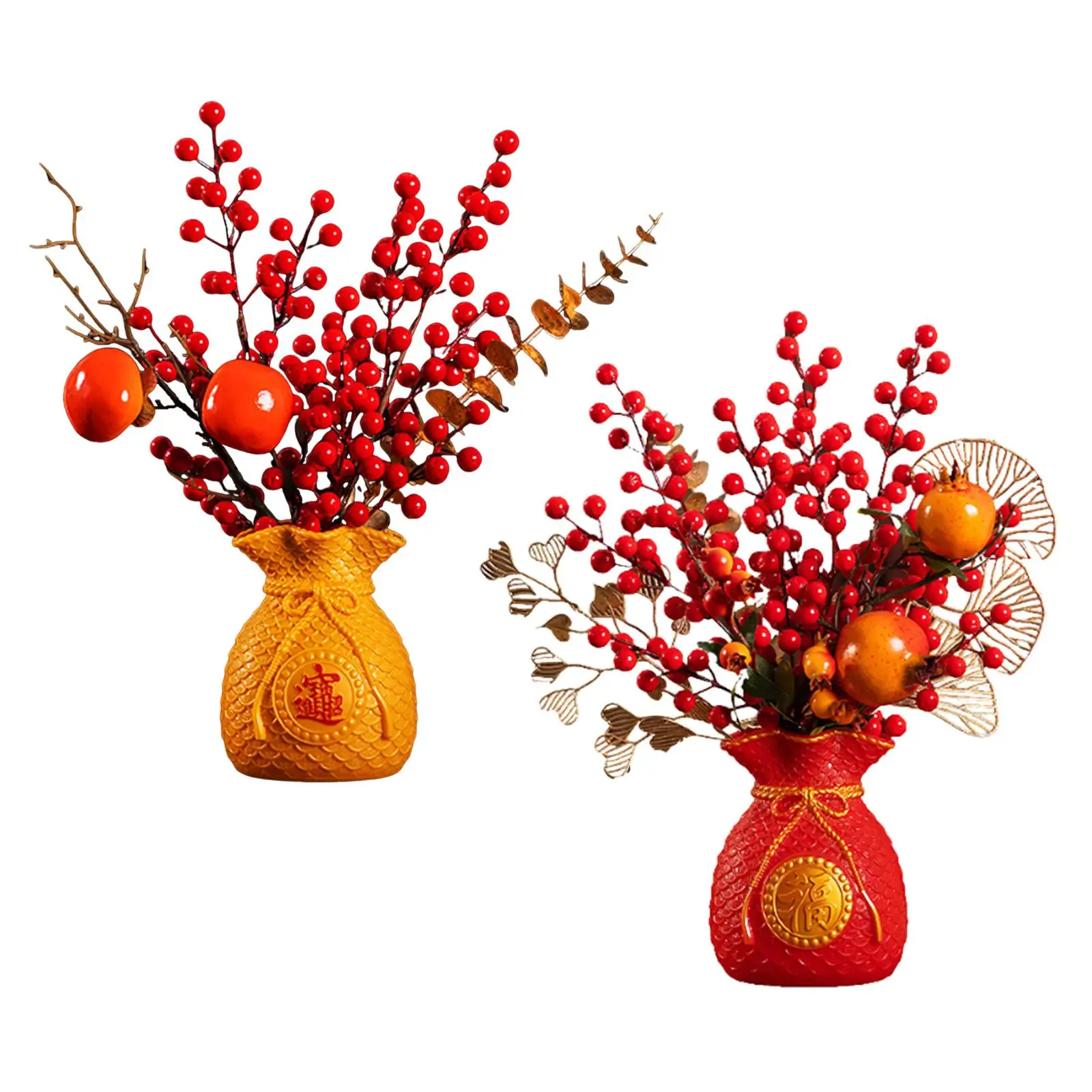 Artificial Red Bouquet Spring Festival Decor for Bookshelf Desktop Indoor
