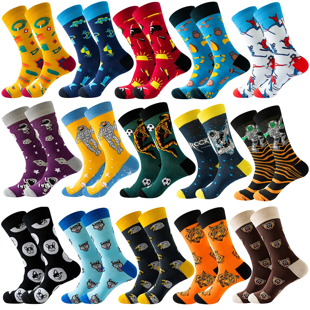 2022 New Colorful Mens Hip hop Cool Socks combed cotton Animal astronaut geometric women's Long socks Halloween business dress