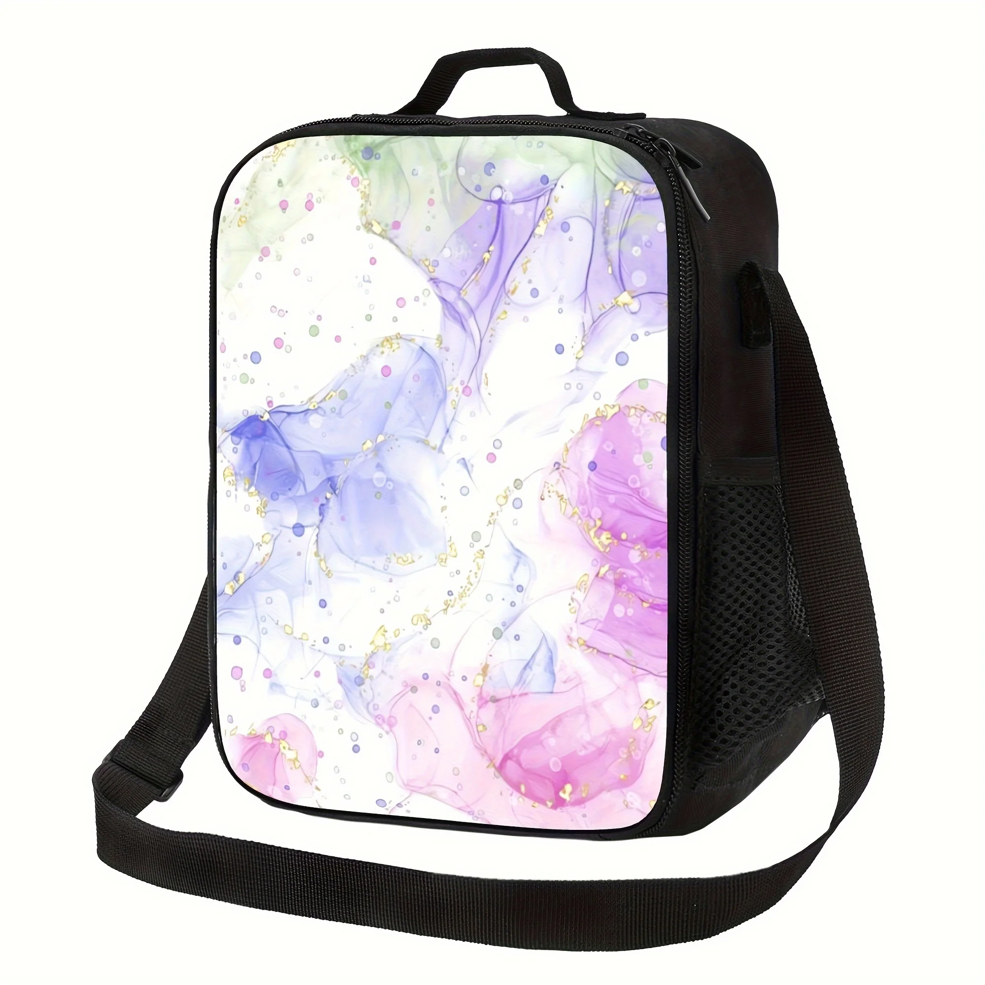 

1pc Colorful Marble Pattern, Portable Reusable Cooler Bag, Insulated Bag, Insulated Lunch Bag, For Camping Picnic Beach