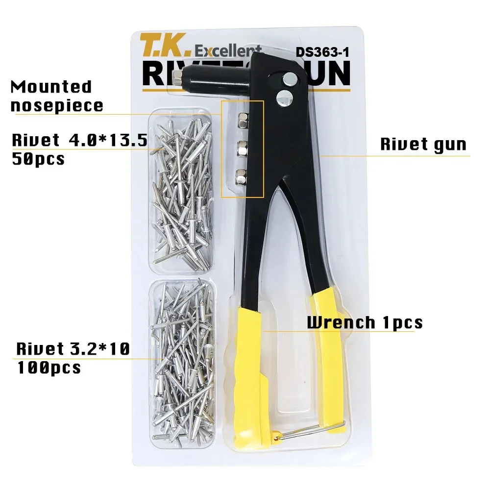 Heavy Duty Riveter Set,Pop Rivet Gun e Blind Rivets Sortimento Kit, Ferramentas Manuais, Ferramenta Rivet Nut, 150Pcs