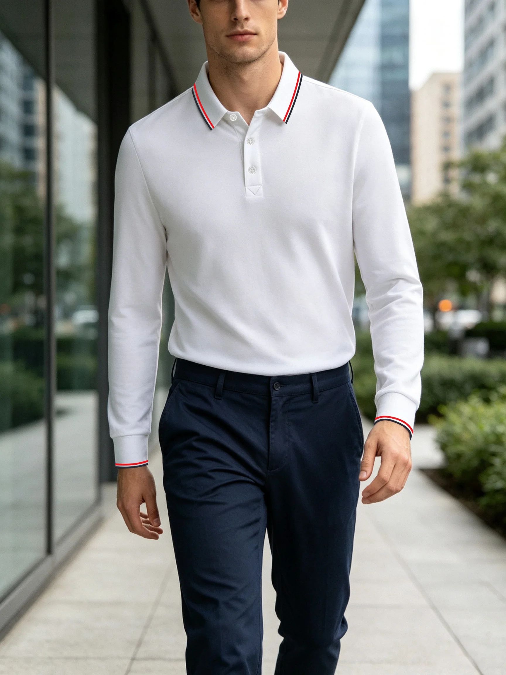 Single Piece Mature Men's Long Sleeved Polo Shirt Light Business Casual Style Early Autumn Office Building Daily Travel Outfit