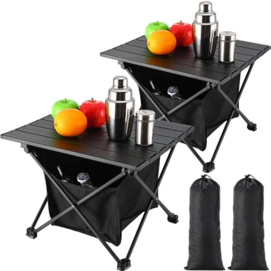 

2 Pack Portable Camping Side Table with Storage Bag Lightweight Small Folding Beach Table for Sand Outdoor Aluminum Camping Ten