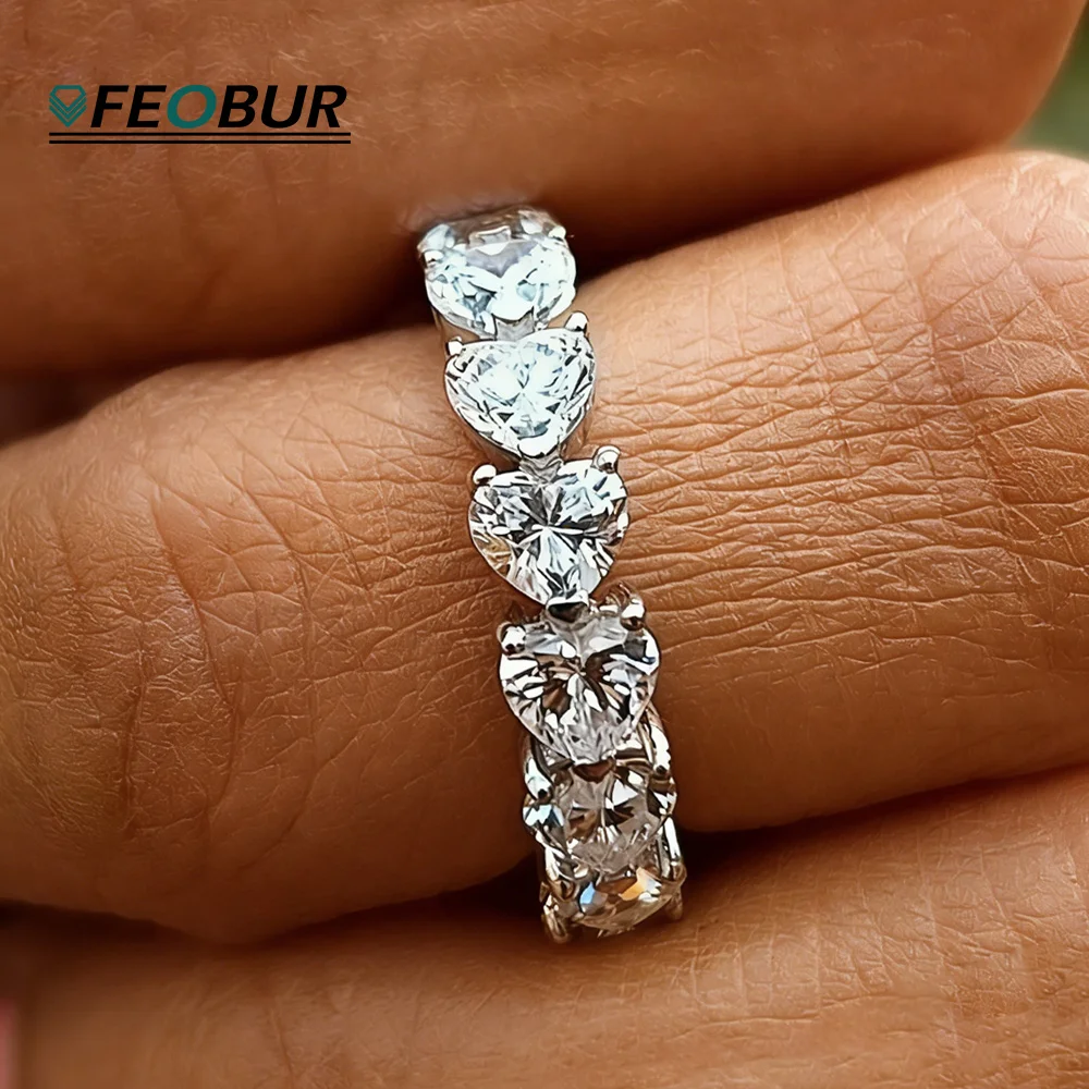

FEOBUR 3/4 мм в форме сердца с муассанитом, кольца вечности для женщин, стерлинговое серебро S925, созданное в лаборатории, обручальное кольцо с бриллиантами
