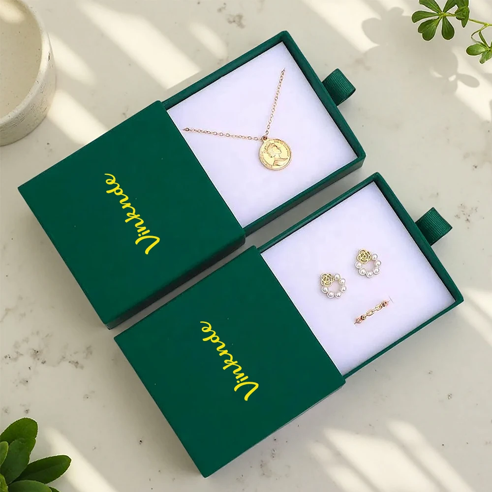 

Роскошные ожерелья, органайзеры для ювелирных изделий, коробки, зеленая бумажная упаковка, подарочная коробка, индивидуальный логотип, серьги, кольца, браслеты, ящик для хранения