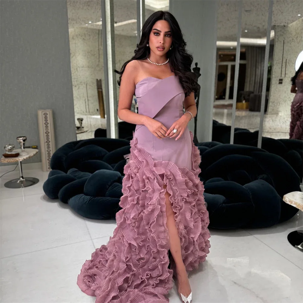 

Customized Saudi Arabia Evening Dress Prom Strapless Mermaid Hi-Lo Length Skirts Applique Sleeveless Bespoke Occasion Dresses Fo