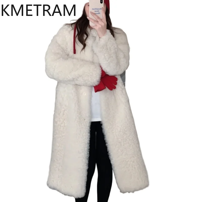 

KMETRAM 100% Tuscany Sheepskin Wool Double Faced Fur Jacket Women White Long Real Fur Coat Winter Woman Clothing 2025 Abrigos