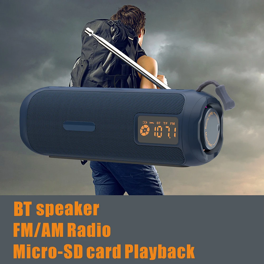 10W Bluetooth-Compatible Speaker with Card Insert AM FM Radio Wireless Speaker Tuning Knob for Home/Shower/Outdoor/Beach/Travel