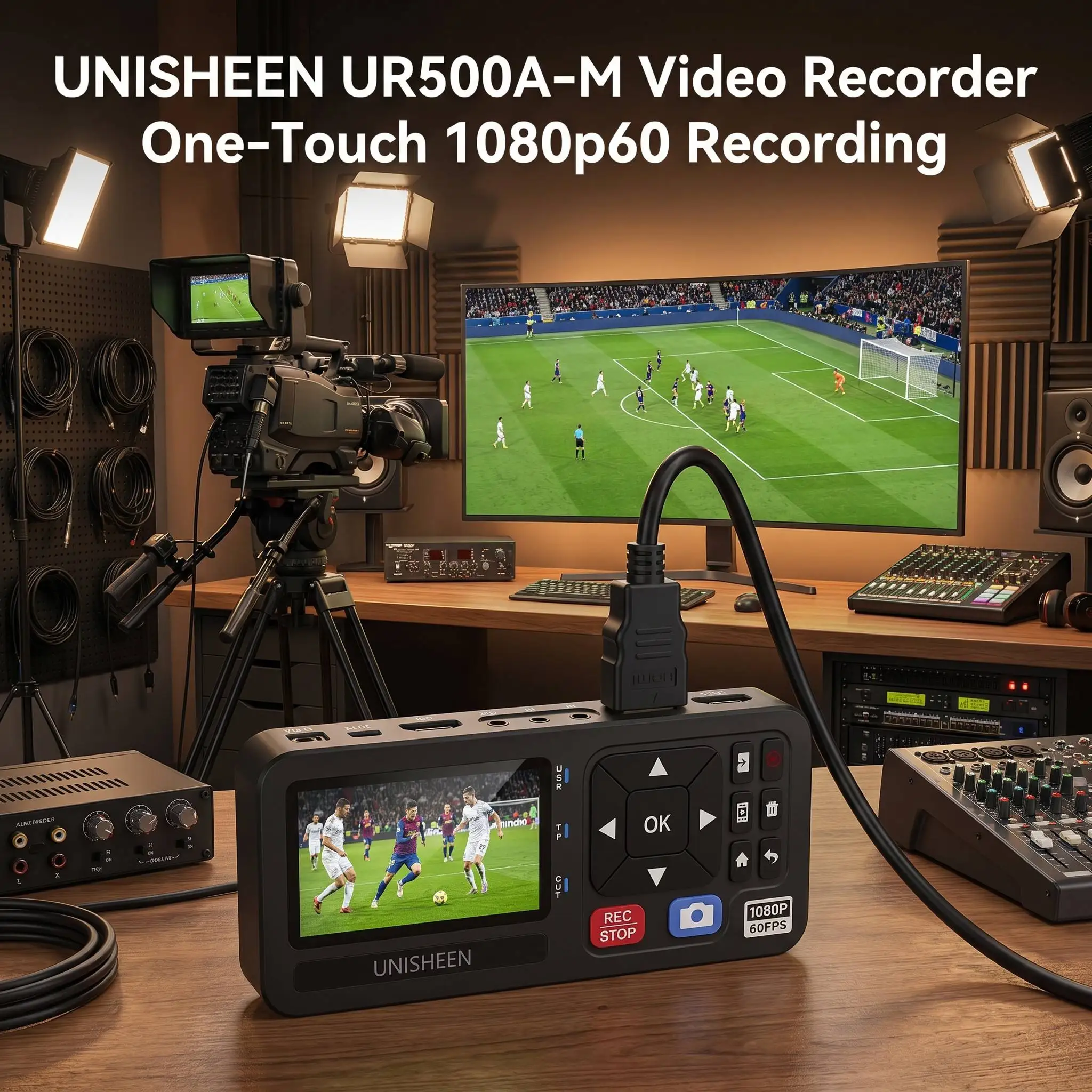 

UNISHEEN UR500A-M Standalone 1080P60 Game Video Recorder 3" Screen HDMI/VGA/YPbPr/AV Input One-Touch Capture Card No PC Required