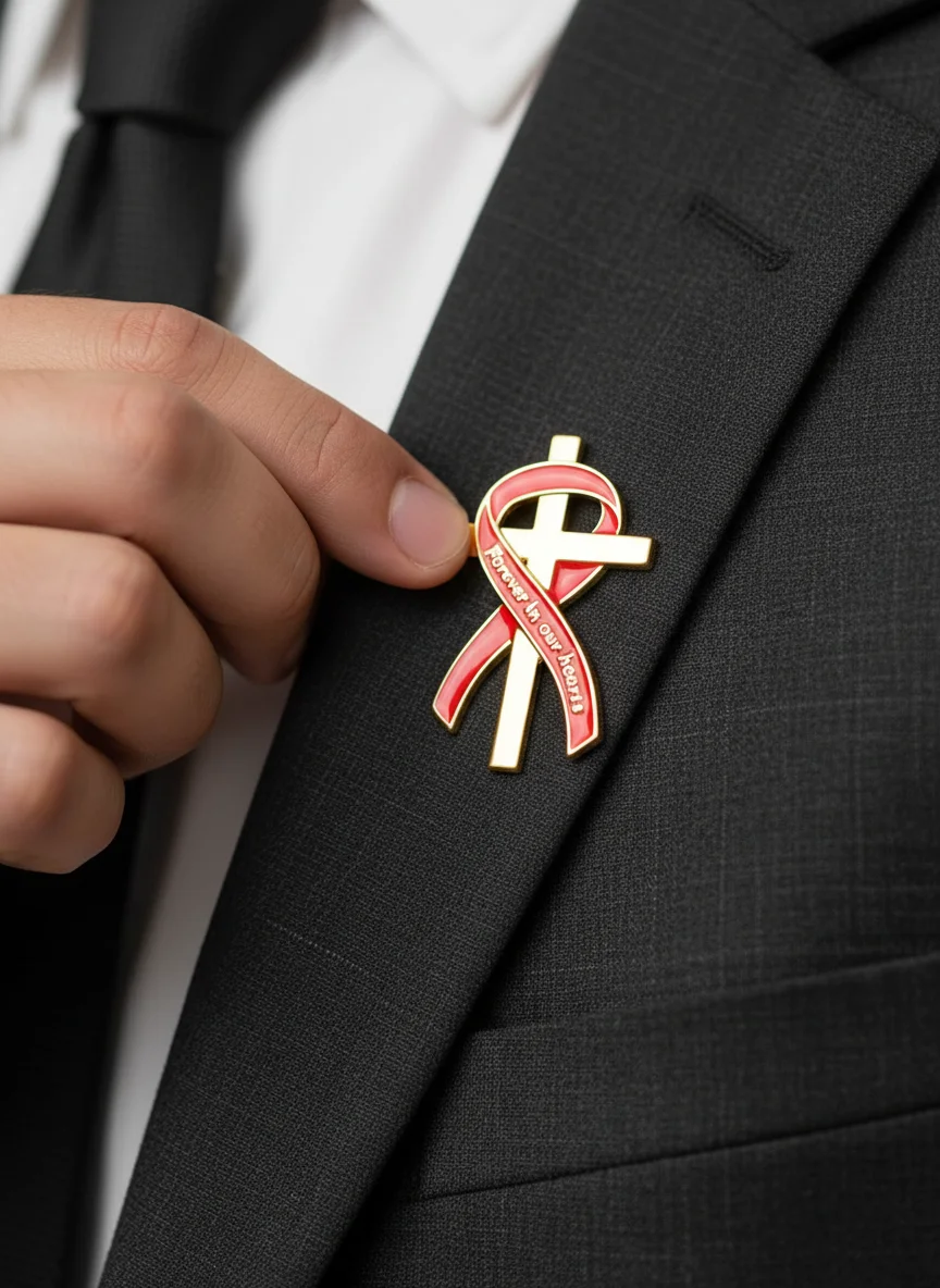 Premium Colorful Ribbon And Cross Enamel Pins Commemorative Sentiment Metal Brooches for Remembrance Forever in Our Hearts Badge