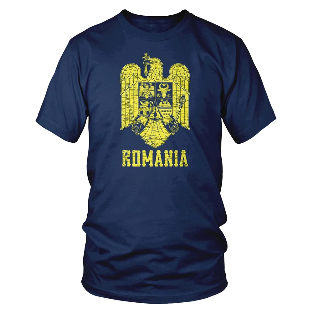 

Футболка мужская с принтом герба Румынии, рубашка с графическим принтом, с румынским флагом, модная уличная одежда, быстросохнущая