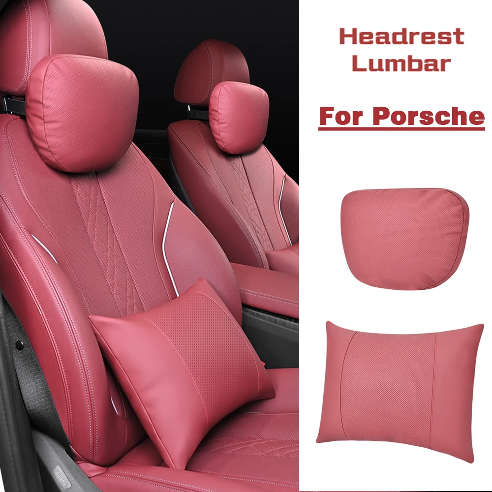 

Breathable Car Neck Pillow Leather Memory Headrest Pillows Soft Lumbar Cushion Back Support For Porsche all series