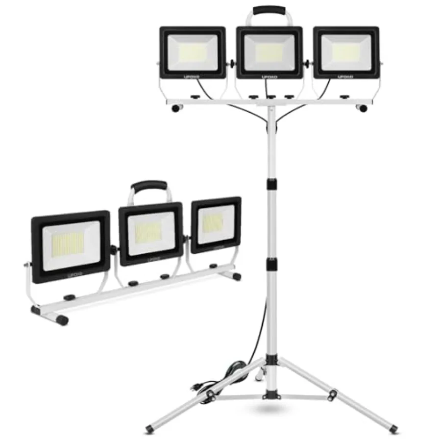 UFOND 22000 Lumen LED Work Light with Stand, 3 Head Portable Work Lights with Individual Switch, Waterproof Work Lamp, Adjustab