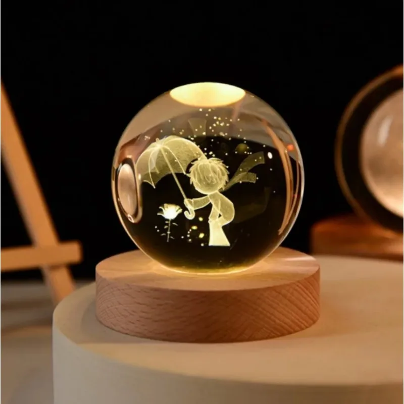 Artisan Crafted 6cm 3D Laser Engraved Solar System Globe - Crystal Clear Glass Planets with Warm White LED Night Light Display