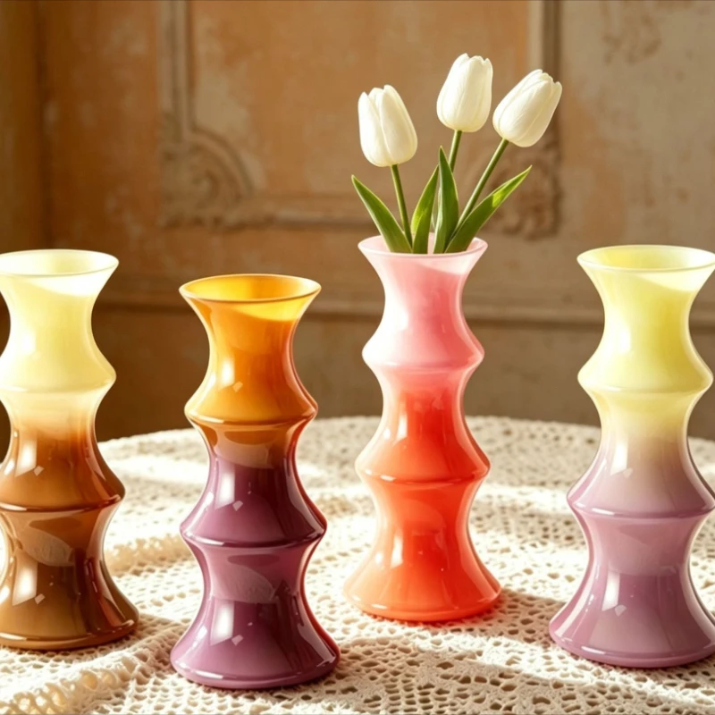 Einfache und Kreative Zweifarbige Bambus-Glasvase, Wohnzimmer Esstisch Hydroponische Blumenarrangements