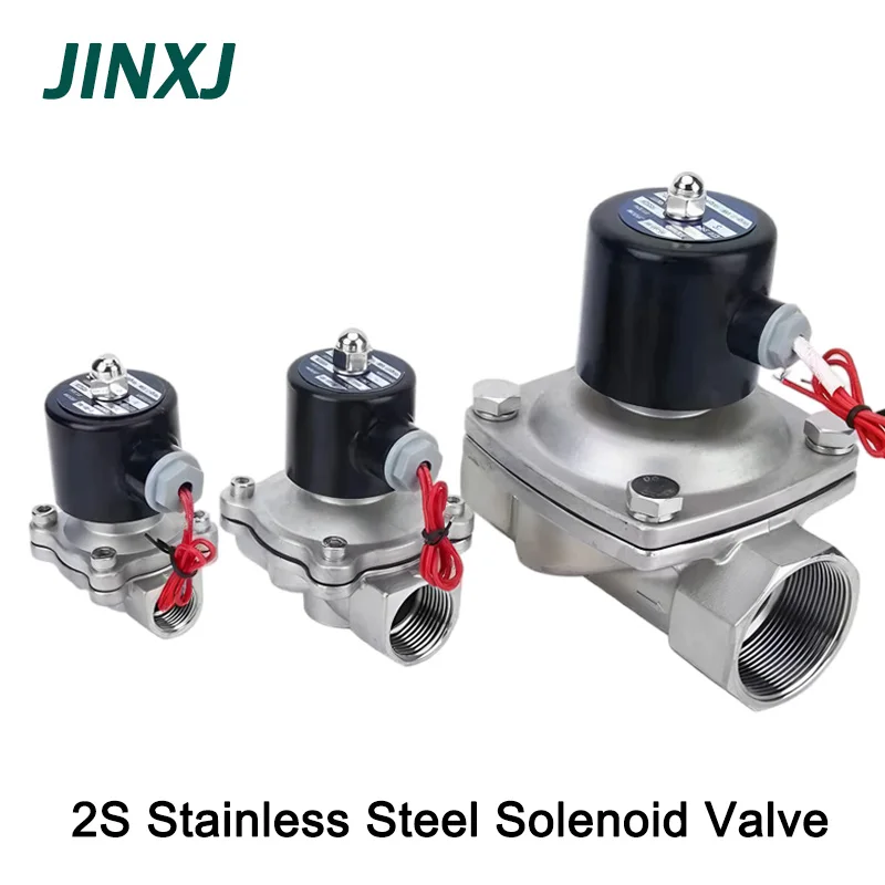 2S 304 Stainless Steel Solenoid Valve DC12V/24V AC220V/110V Normally Closed Pneumatic For Water Oil Air Gas 1/4' 3/8' 1/2' 3/4'