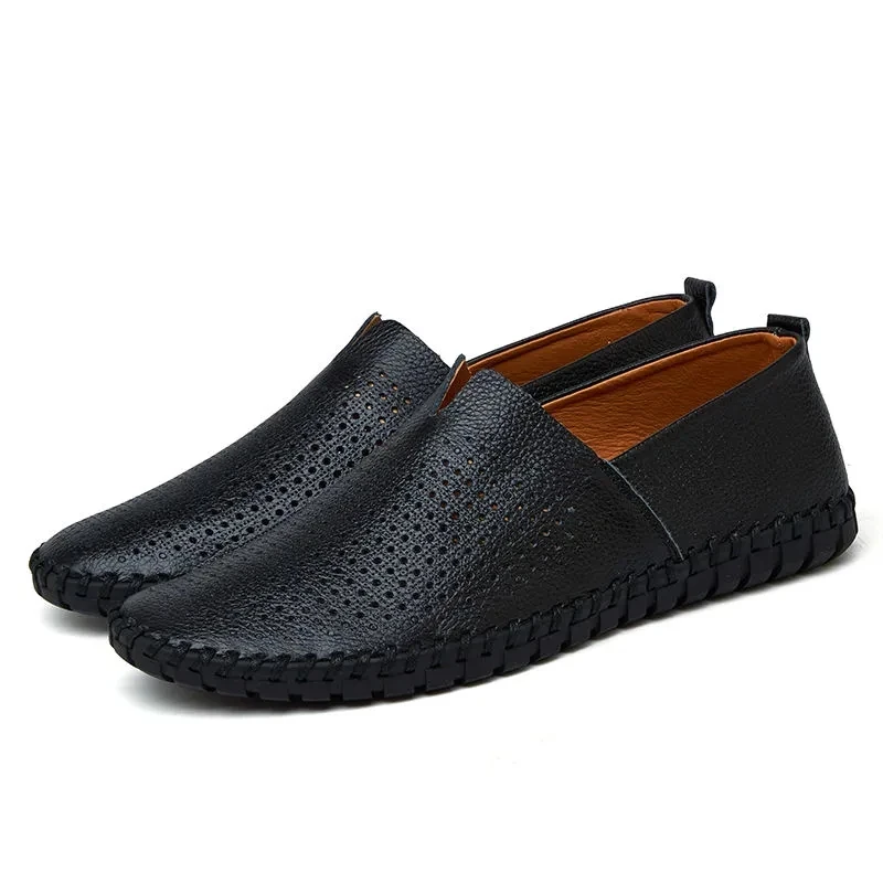 Soft White Moccasins Men Dress Shoes Extra Size 47 48 49 Male\'s Breathable Cut-outs Loafers Casual Hand-stitching Formal Shoes
