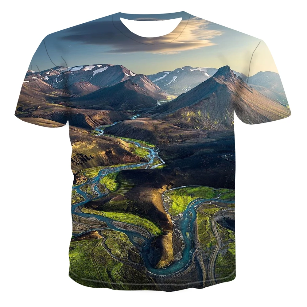 Summer Natural Scenery T Shirt for Men Fashion Landscape Graphic T Shirts Trend Handsome Personality Harajuku 3D Print T-shirt