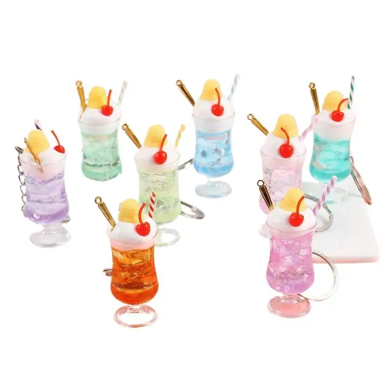 Mini-Simulations-Getränkebecher-Schlüsselanhänger, Fake-Saft-Eiscreme-Modell, Hängeornament, Taschenanhänger, Dekoration, Autoschlüsselhalter – Detail 6