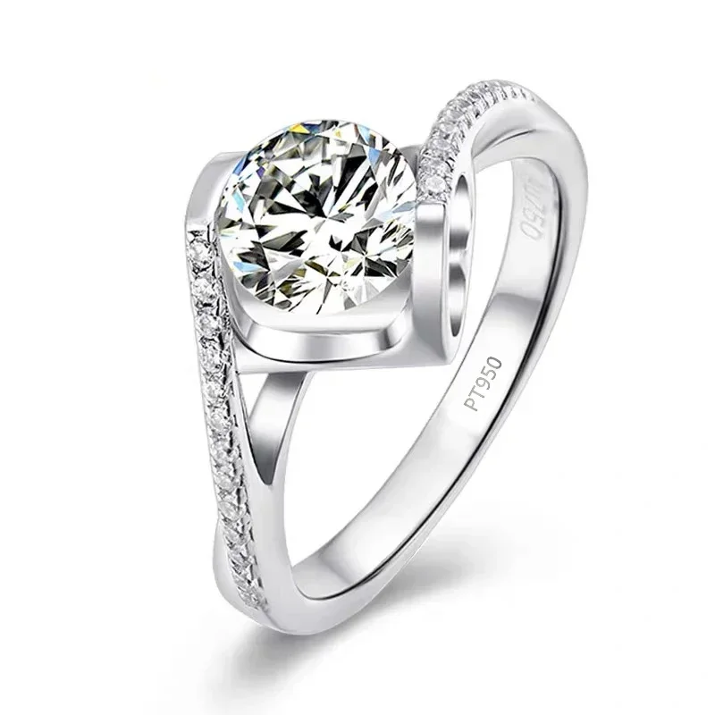 Cynlo Jewelry 100% Natural PT950 Platinum Rings Symmetrical Heart With Round 0.5ct/1ct VVS1 D Color Moissanite Diamond Wedding B