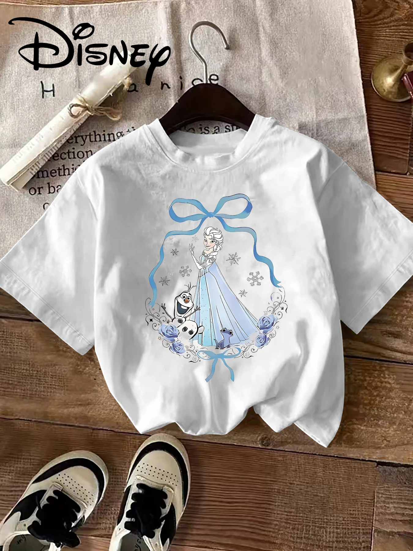 

Футболка Disney Frozen, стильная одежда больших размеров, одежда на все времена года, новая модель, унисекс, Y2k, с короткими рукавами, для пар, высокое качество