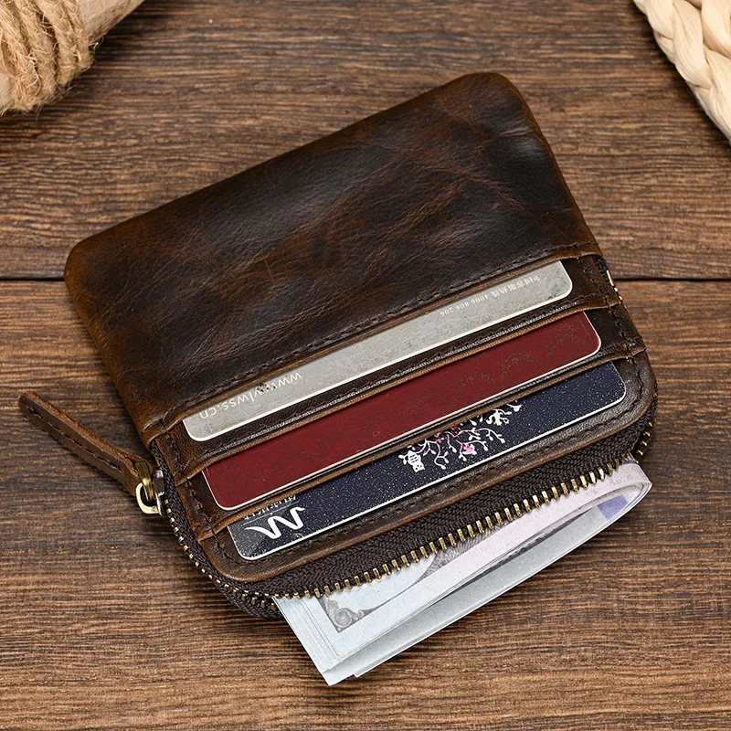 Mini Coin Purse Wallet Genuine Leather Men Woman Card Holder Zipper Small Purse For Coins Cards Cash Little Wallet Male Female